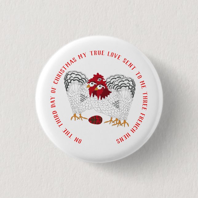 Badge Rond 2,50 Cm 12 jours de Noël 3 poules françaises (Devant)
