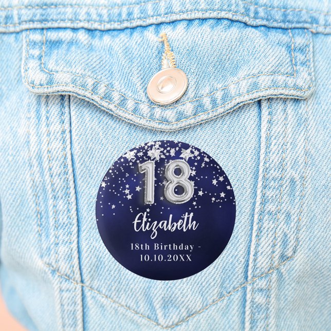 Badge Rond 2,50 Cm 18e anniversaire marine bleu argent étoiles (Créateur téléchargé)