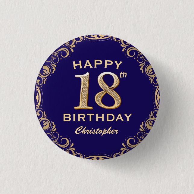 Badge Rond 2,50 Cm 18e anniversaire Parties scintillant marine bleu e (Devant)