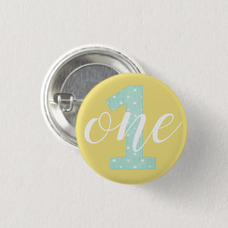 Badge Rond 2,50 Cm 1er Anniversaire Monnaie & Pointe Jaune Un