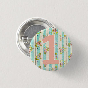 Badge Rond 2,50 Cm 1er anniversaire Shabby Chic Rose Cottage Floral B