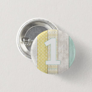 Badge Rond 2,50 Cm 1ère Monnaie d'anniversaire & Bois rustique jaune 