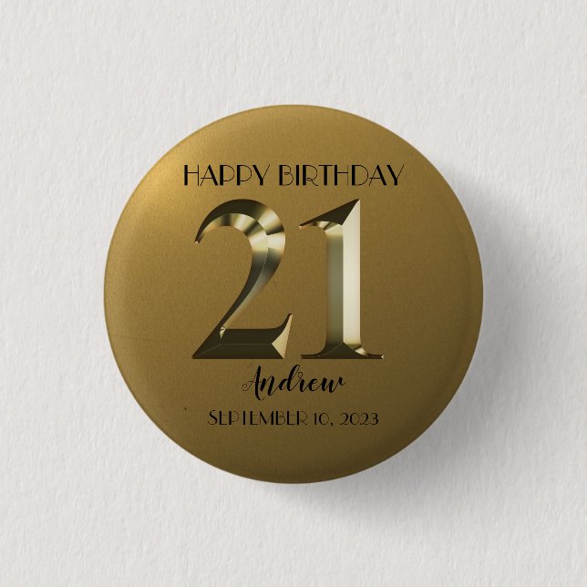 Badge Rond 2,50 Cm 21e anniversaire d'or métallique (Devant)