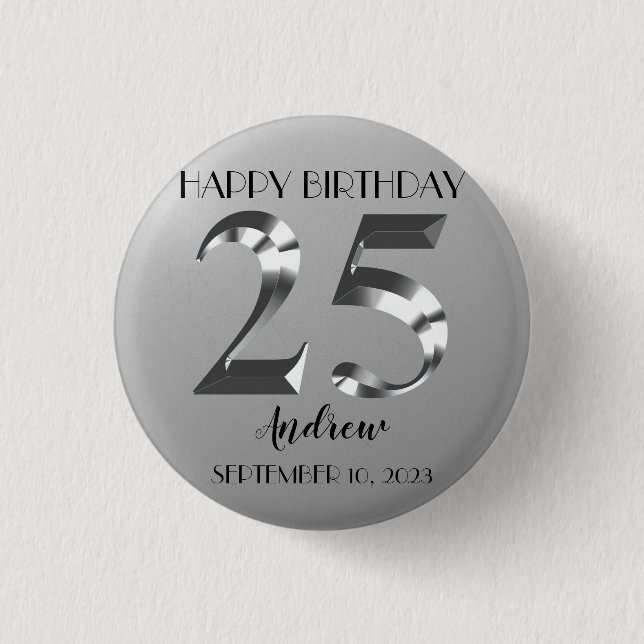 Badge Rond 2,50 Cm 25e anniversaire d'argent métallique (Devant)