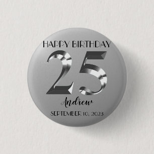 Badge Rond 2,50 Cm 25e anniversaire d'argent métallique