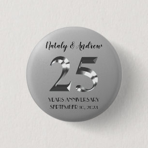 Badge Rond 2,50 Cm 25e anniversaire Mariage d'argent métallique