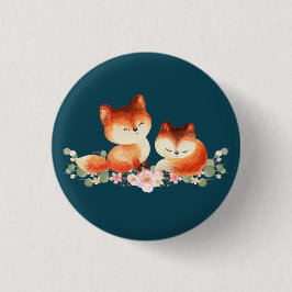 Badge Rond 2,50 Cm 2 mignons Petits Renards Rouges Aquarelle Design