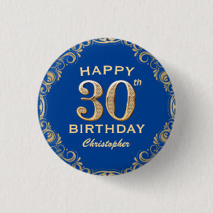 Badge Rond 2,50 Cm 30e anniversaire Parties scintillant bleue et or c