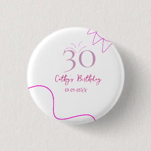 BADGE ROND 2,50 CM 30E ANNIVERSAIRE ROSE VIOLET PASTEL DESSINÉ RÉTRO