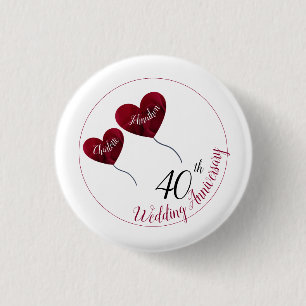 Badge Rond 2,50 Cm 40e anniversaire du mariage Ruby coeur rouge Magne