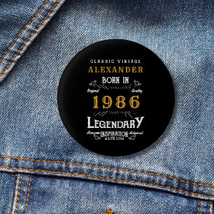 Badge Rond 2,50 Cm 40e anniversaire personnalisé Né en 1986 Vintage N