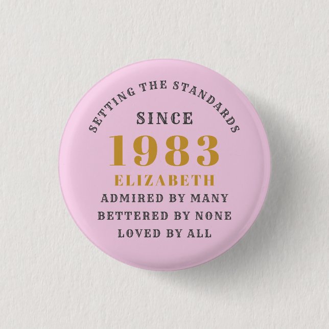 Badge Rond 2,50 Cm 40th Birthday Born 1983 Ajouter Nom Rose Grey (Devant)