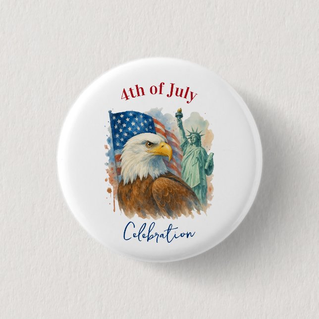 Badge Rond 2,50 Cm 4 juillet aquarelle Aigle Patriotique (Devant)