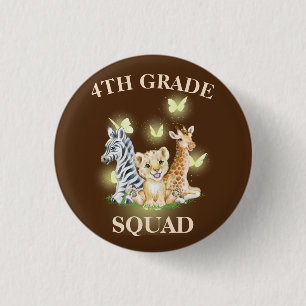 Badge Rond 2,50 Cm 4e année Squad Neon zoo sauvage Retour à l'école