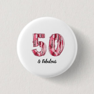 Badge Rond 2,50 Cm 50 et fabuleux pinceaux rose et léopard