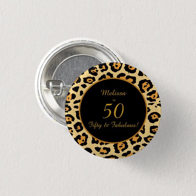 Badge Rond 2,50 Cm 50 & Fabuleux bouton Empreinte de léopard d'annive (Devant & derrière)