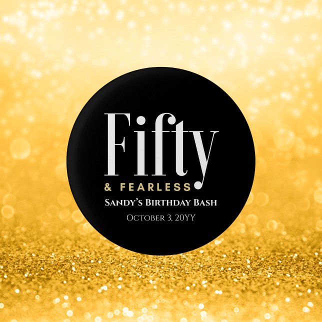 Badge Rond 2,50 Cm 50 & Fearless Anniversaire Elégant moderne Black C (Créateur téléchargé)