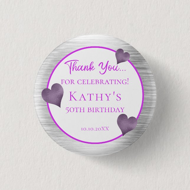 Badge Rond 2,50 Cm 50e fête d'anniversaire Favour violet et argent (Devant)