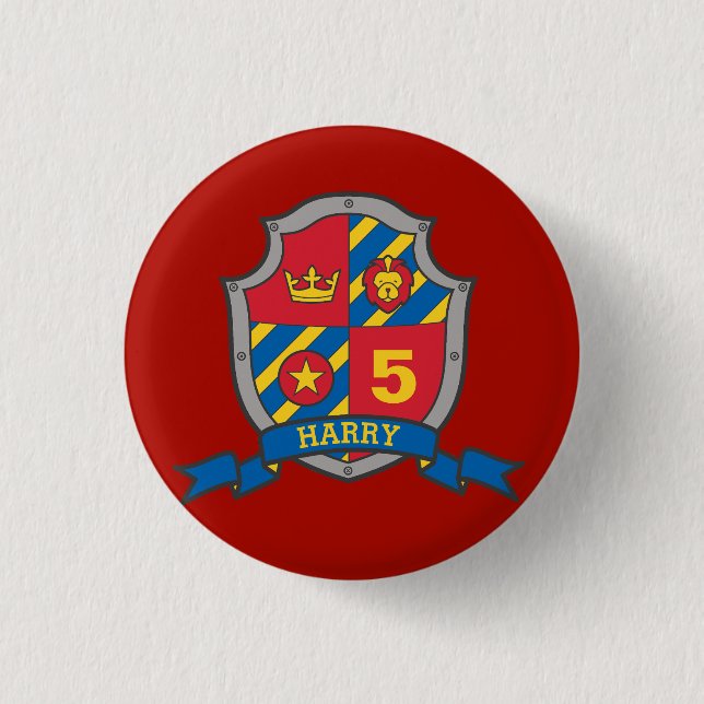 Badge Rond 2,50 Cm 5e anniversaire rouge chevaliers jaune bouton d'âg (Devant)