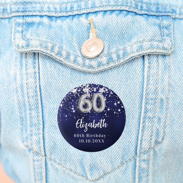 Badge Rond 2,50 Cm 60e anniversaire marine bleu argent étoiles (Créateur téléchargé)