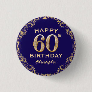 Badge Rond 2,50 Cm 60e anniversaire Parties scintillant marine bleu e