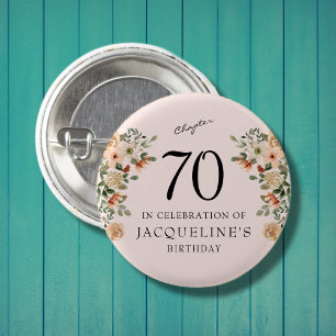 Badge Rond 2,50 Cm 70e anniversaire Vintage Floral