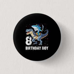 Badge Rond 2,50 Cm 8 ans, 8e anniversaire Garçon requin Dinosaure Pri