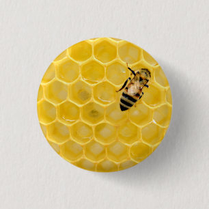 Badge Rond 2,50 Cm abeille et nid d'abeille