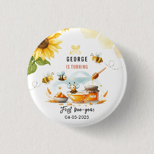 Badge Rond 2,50 Cm Abeille jaune mignonne et tournesol 1er Anniversai