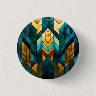 Badge Rond 2,50 Cm Abstrait Géométrique Moderne Élégant Or Turquoise