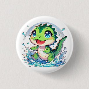 Badge Rond 2,50 Cm Adorable bébé alligator éclaboussures dans l'eau