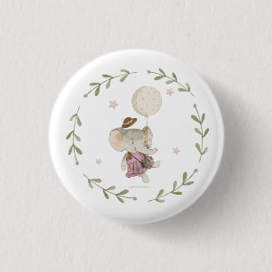 Badge Rond 2,50 Cm Adorable Bébé Bohème Fille Éléphant Floral Rustiqu