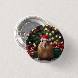 Badge Rond 2,50 Cm Adorable Noël Capybara,