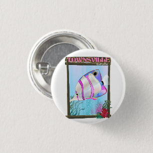 Badge Rond 2,50 Cm Affiche de voyage de poissons tropicaux de Townsvi