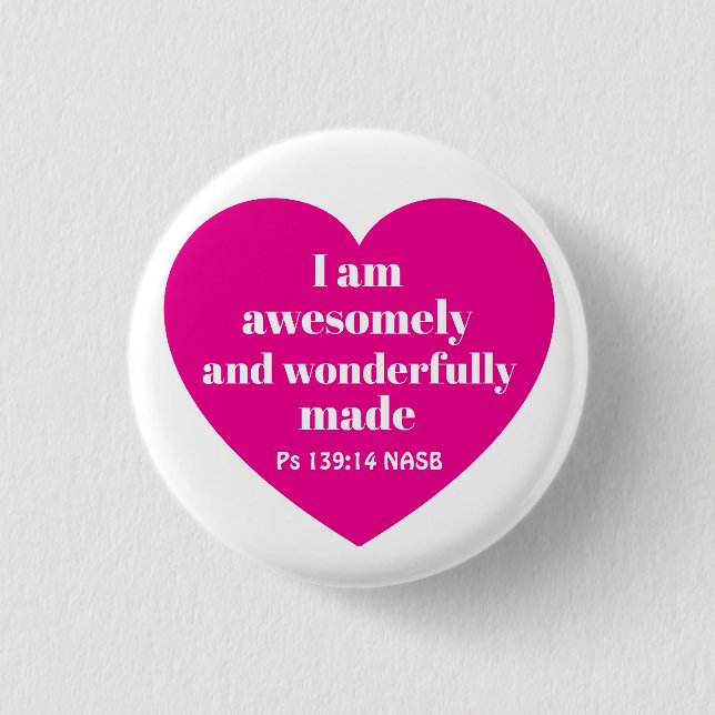 Badge Rond 2,50 Cm Affirmation de verset biblique positif Cœur rose m (Devant)