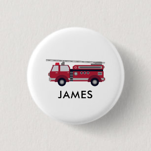 Badge Rond 2,50 Cm Ajouter votre nom Red Fire truck Personnalisé