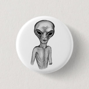 Badge Rond 2,50 Cm Alien gris, je veux croire
