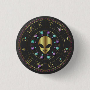 Badge Rond 2,50 Cm Alien Horoscope Zodiac