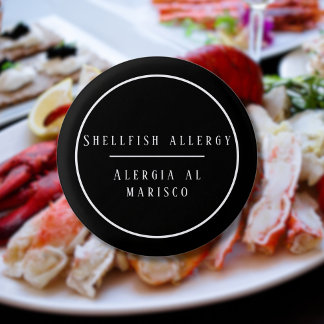 Badge Rond 2,50 Cm Allergie bilingue noire et blanche aux mollusques
