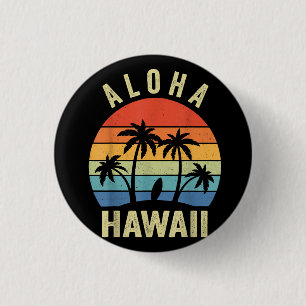 Badge Rond 2,50 Cm Aloha Hawaii Chemise Hawaïenne Île Palmiers Plage