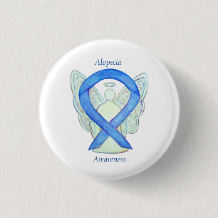 Badge Rond 2,50 Cm Alopecia Angel Awareness Blue Ribbon Custom Pin