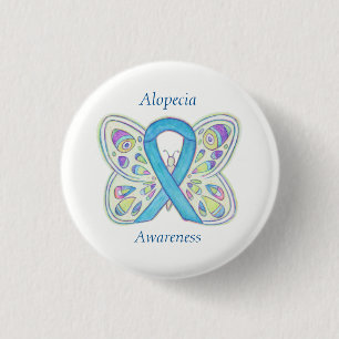 Badge Rond 2,50 Cm Alopecia Butterfly Awareness Ribbon Custom Art Pin