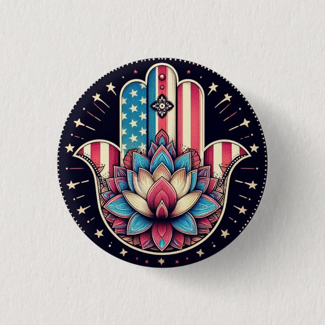 BADGE ROND 2,50 CM AMÉRICAIN HAMSA (Devant)