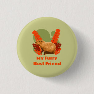 Badge Rond 2,50 Cm Ami à Fourrure Capybara Animal Tropical