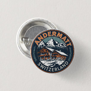 Badge Rond 2,50 Cm Ancienne ANDERMATT ski Suisse Alpes suisses cadeau