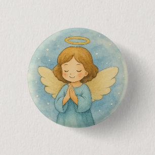 Badge Rond 2,50 Cm Ange de Noël paisible dans un ciel à l'aquarelle