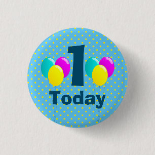 Badge Rond 2,50 Cm Anniversaire, Ballons, Pois Bleus personnalisable