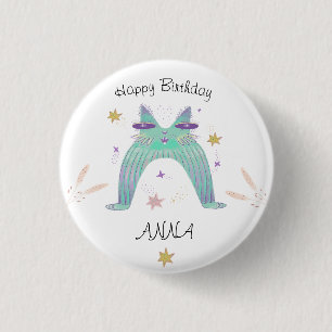 Badge Rond 2,50 Cm anniversaire de chat arc-en-ciel