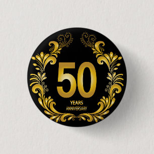 Badge Rond 2,50 Cm Anniversaire de la Parties scintillant d'or de 50 