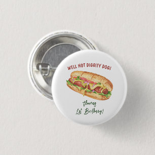 Badge Rond 2,50 Cm Anniversaire Enfants Hot Dog Aquarelle